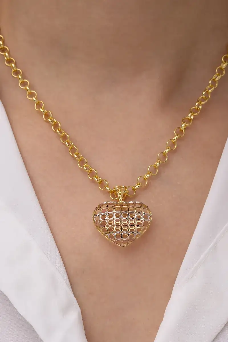 Pingente Coração Diamantado Filigrana 3D — semijoia bruta diamantados da Santana Brutos, atacado para lojistas